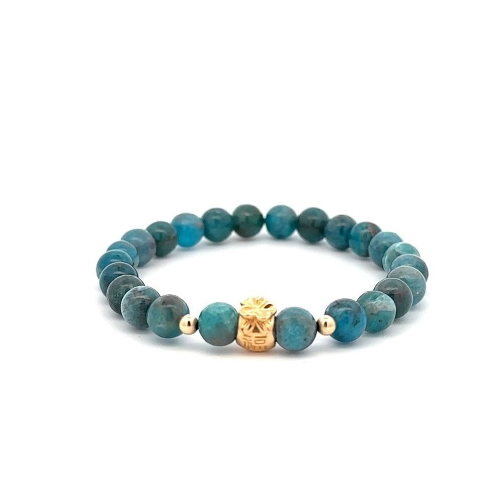 18K Gold Money Bag Lucky Charm Beads Bracelet Gemstones Apatite 6mm